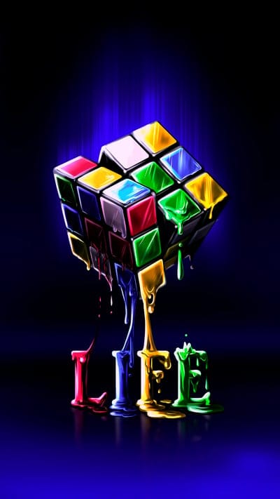 rubik's cube,inscription,life,drops,color