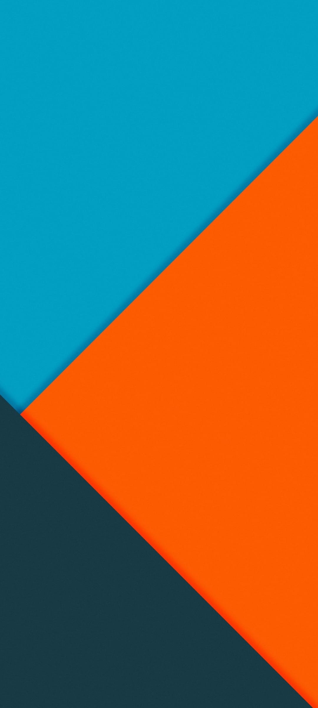 Bright blue, orange, and teal diagonal color blocks intersect in a clean material design geometric arrangement.