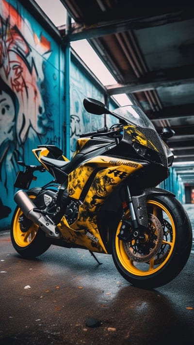 motorcycle,yellow,bike,graffiti