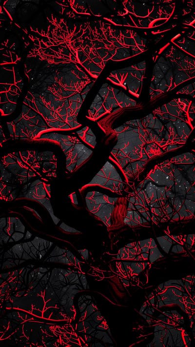 tree,trunk,branches,dark,red,art