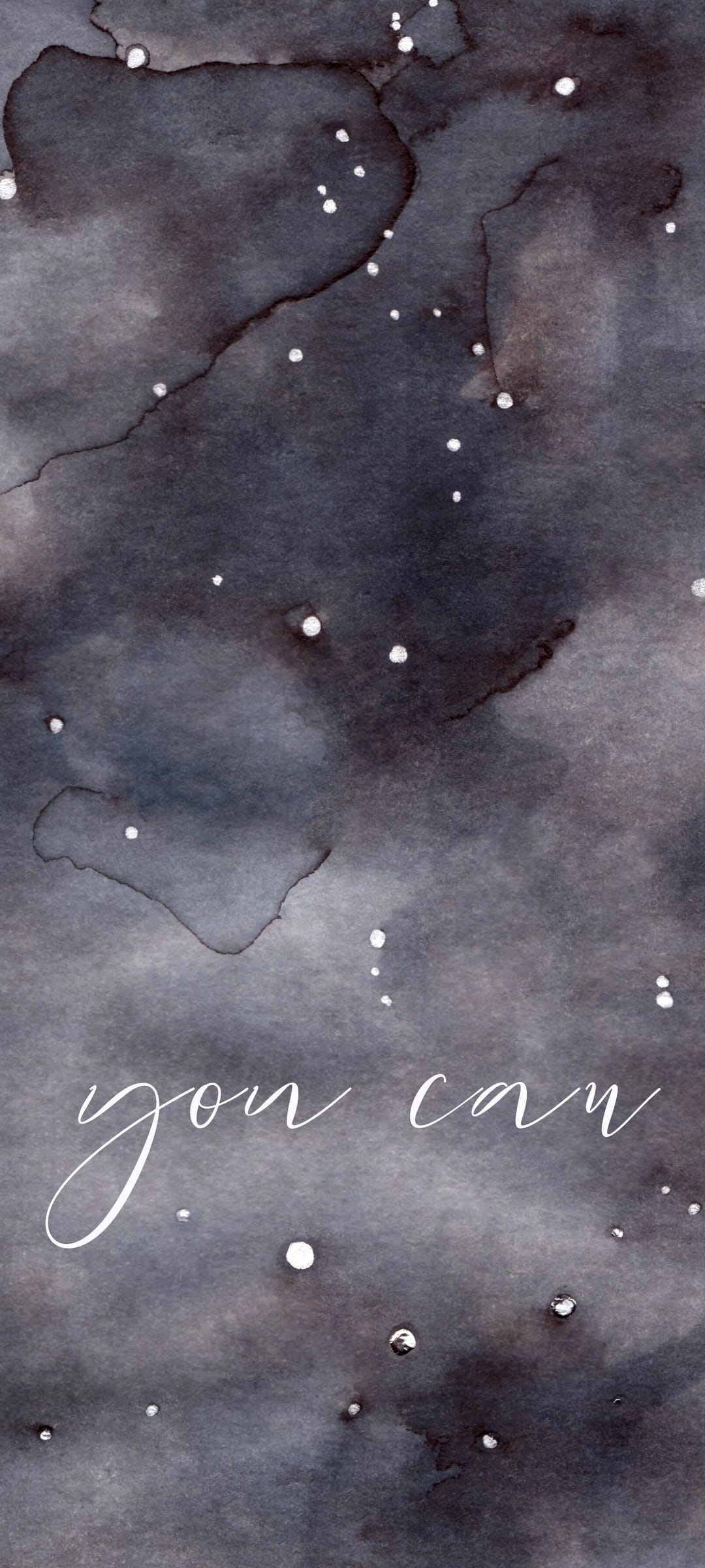 White cursive "you can" text at the bottom of a dark blue watercolor night sky filled with small white star dots.