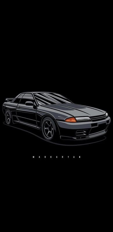 Nissan R32, black, car, jdm, minimalistic, modified, r34, r35, tunning, mobile wallpaper, android wallpaper, iPhone wallpaper, phone wallpaper