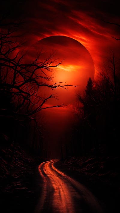 sun,planet,path,trees,sunset,dark