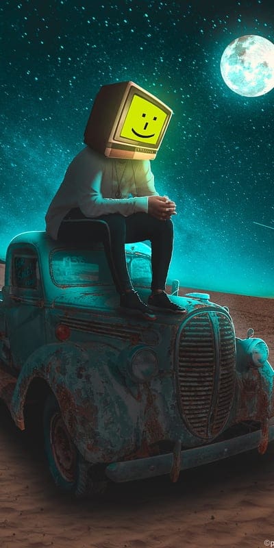 Happy alone, car, lonely, night moon, television, mobile wallpaper, android wallpaper, iPhone wallpaper, phone wallpaper