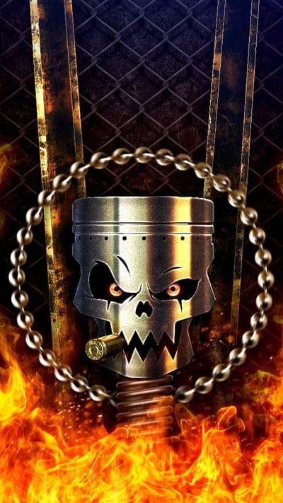 Piston Power,flames,gold,golden,skull