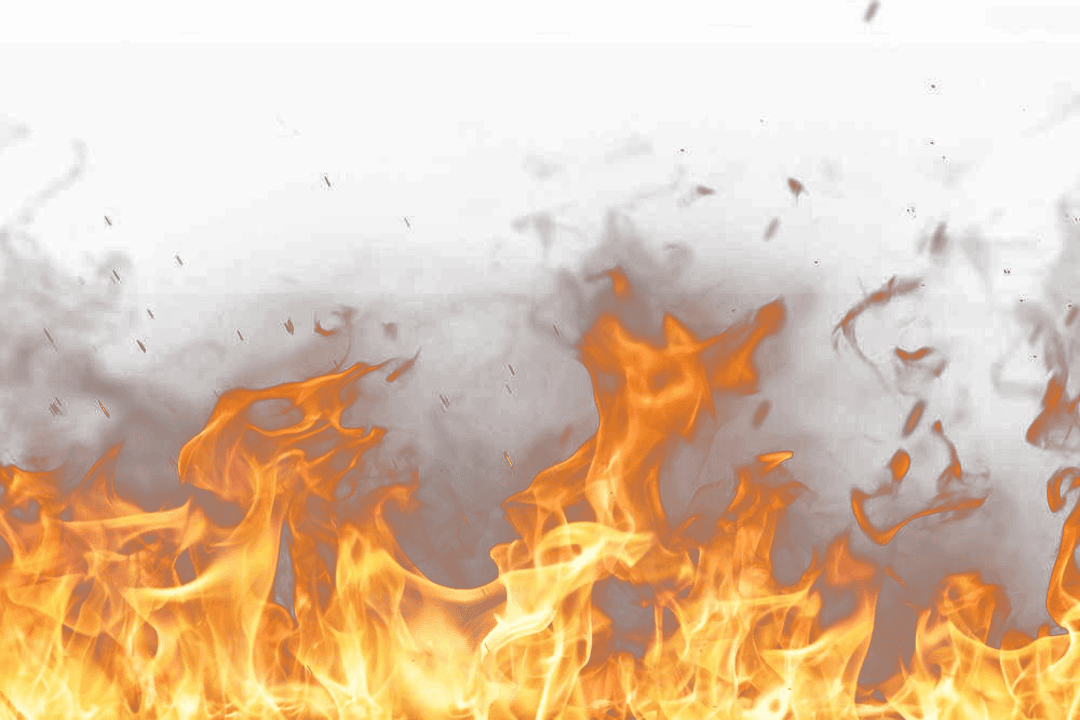 Fire explosion illustration with vibrant red and orange flames bursting outward against a transparent background.