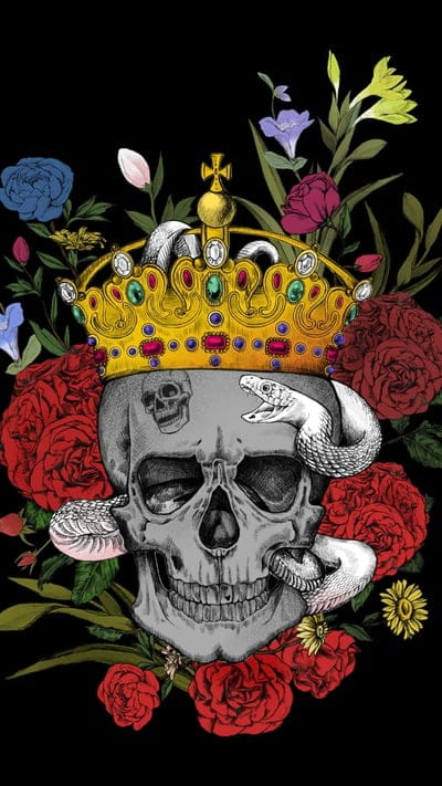 KingOfSkulls, crown, flowers, king, skull, skulls, snakes
