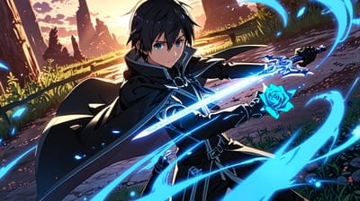 Kirito,Blue Rose Sword,Anime,Cool,Anime Wallpaper,Wallpaper,Ai Art,Sword Art Online,SAO,Black
