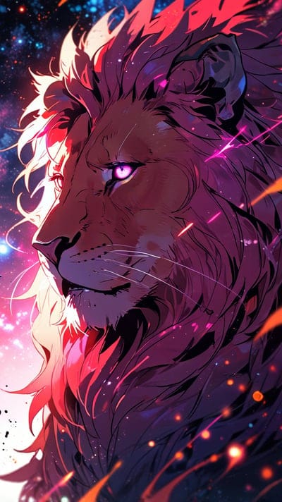 Anime,Cool,Dark,Wallpaper,Ai Wallpaper,Ai Art,Lion,Eyes,King,Animal,Galaxy,Cosmic