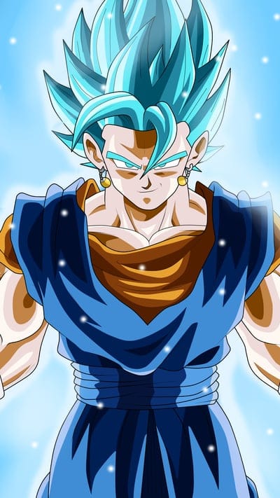 Dragon Ball, Super Saiyan Blue, anime character, power, fusion, Potara earrings, fan art, blue aura, divine, Vegito, manga