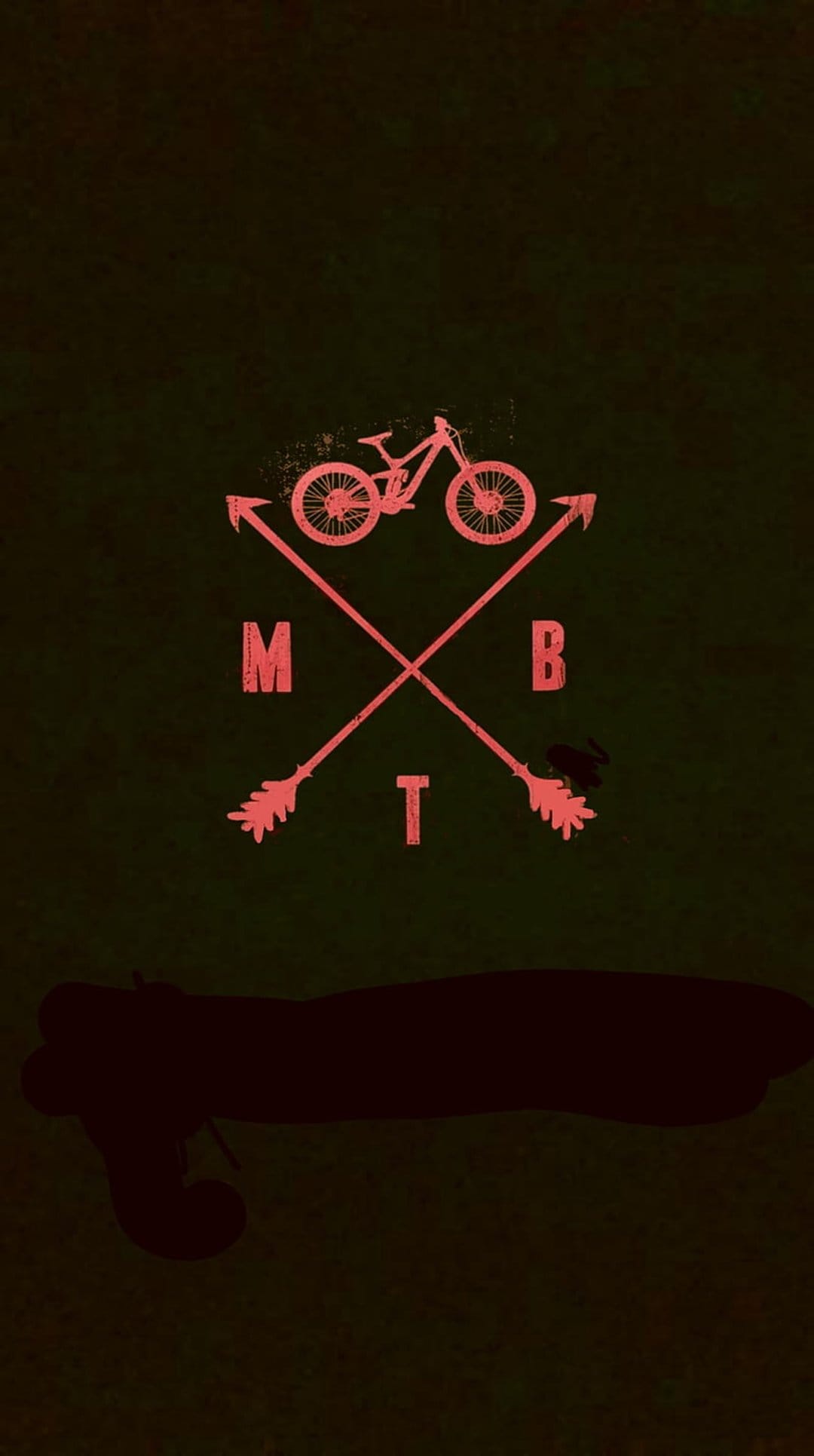 Mountain bike silhouette and MTB lettering centered between crossed arrows on a dark, high-contrast background.