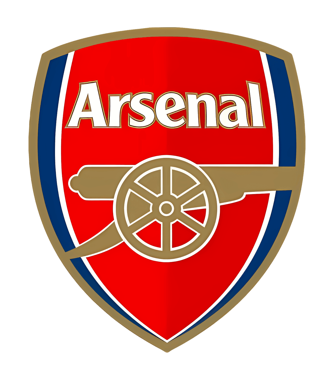 Arsenal Football Club crest featuring a gold cannon inside a red shield with white and blue outlines.