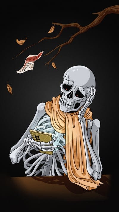 skeleton,scarf,phone,autumn,art,funny