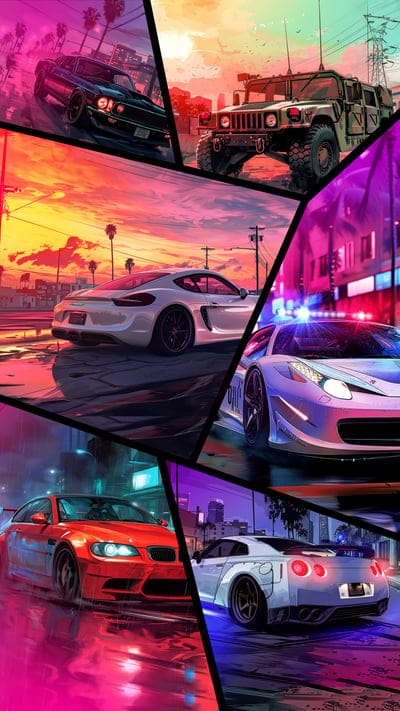 cars,tropics,art,sunset,collage