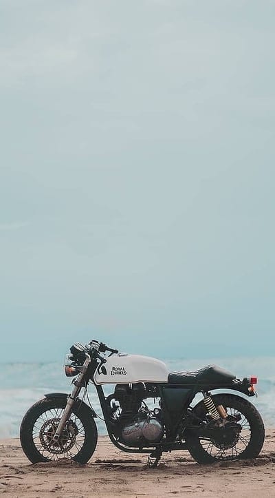 Royal enfield, beach, bike, bullet, motorcycle, racer, sea, mobile wallpaper, android wallpaper, iPhone wallpaper, phone wallpaper