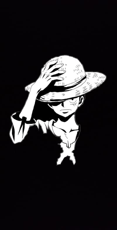 luffy,one piece,anime,guy,hat,black and white,art