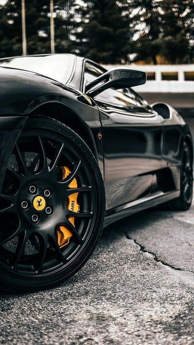Ferrari wheel, black, car, supercar, sports, america, mobile wallpaper, android wallpaper, iPhone wallpaper, phone wallpaper