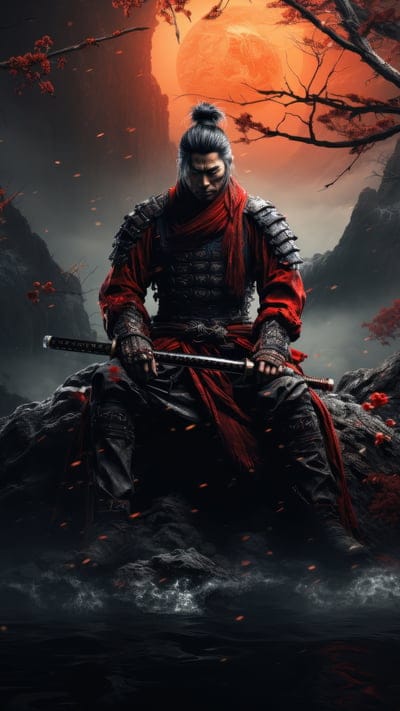 warrior,samurai,katana,stones,water,art