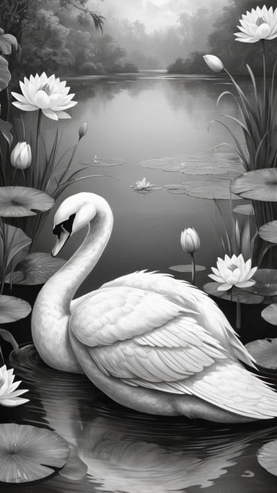 Swan,Elegant,Flowers,Water,Tattoo,Tattoo Wallpaper,Wallpaper,AI Art,Ai Wallpaper,Desktop Wallpaper,Artwork,Black,White,Black and White,Aesthetic
