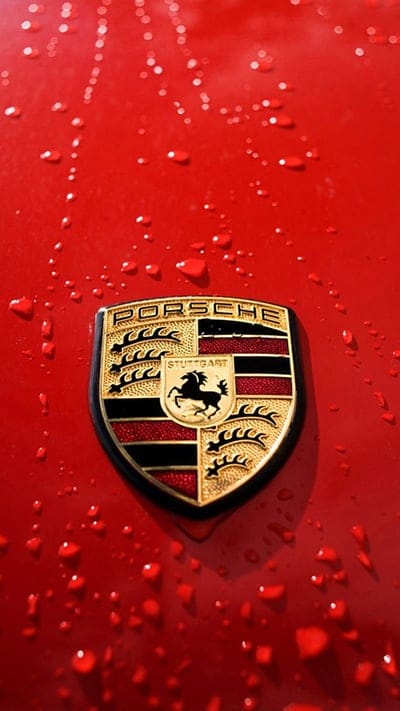 porsche logo, car, drops, red, water, mobile wallpaper, android wallpaper, iPhone wallpaper, phone wallpaper