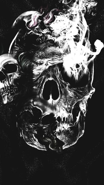 Black skull, black, gris, skull, smoke