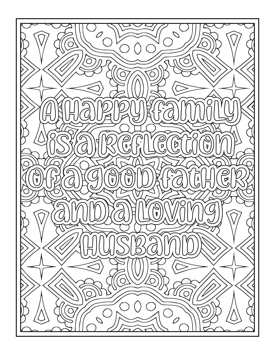 Fatherhood quote typography vector featuring black line art lettering centered inside a circular mandala.