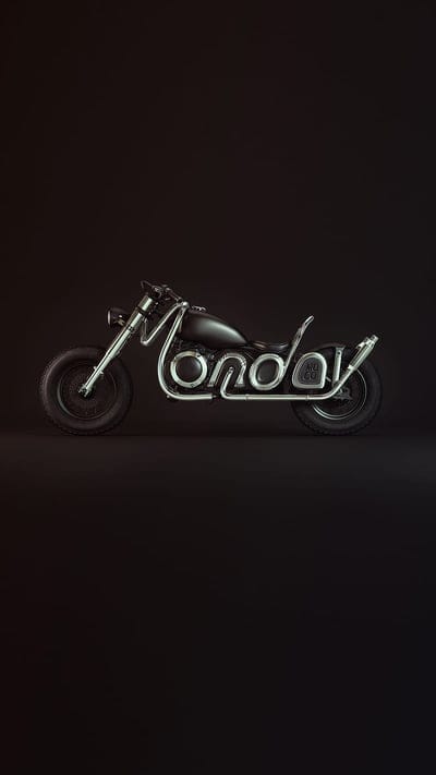Monday Bike, YIPPIEHEY, art, bike gang, black, black bike, chrome, dark, digital art, digital illustration, gang, illustration, lettering, metal, motorbike, outlaw, ride, riding, type, typo, typography, weekday, word, mobile wallpaper, android wallpaper, 