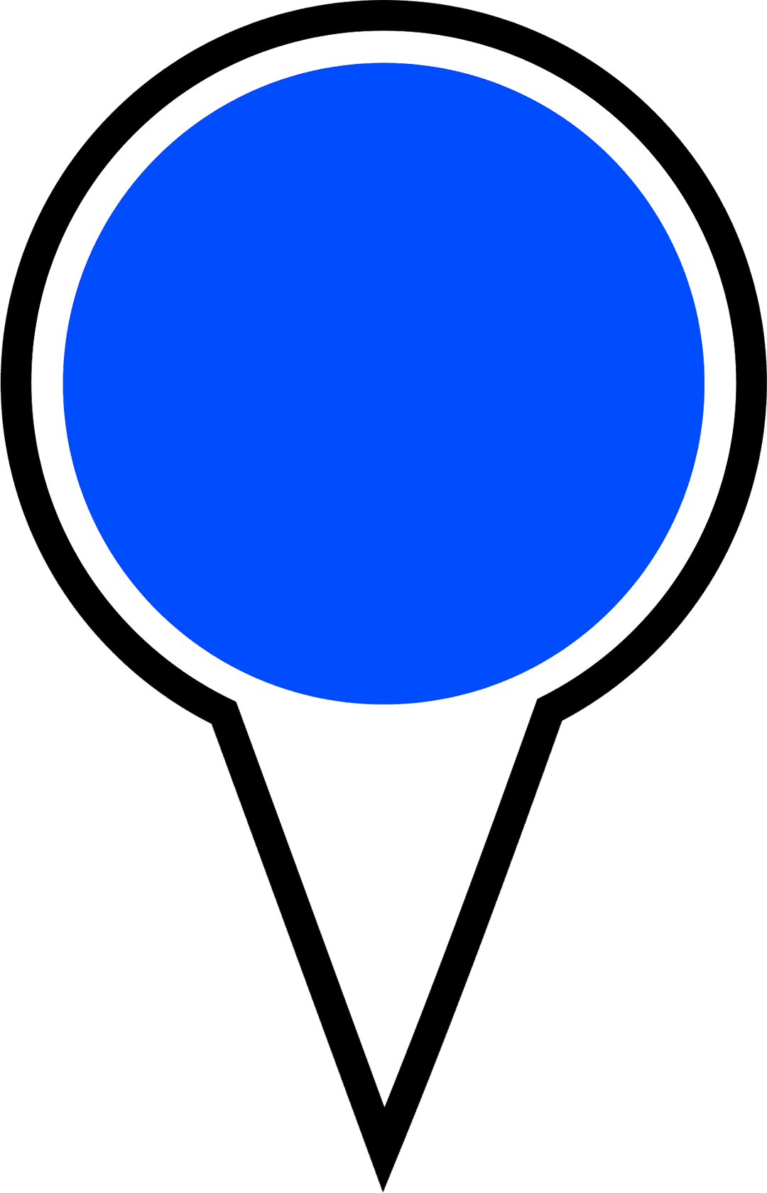 Blue location pin icon features a circular center and white outline against a transparent background for maps.