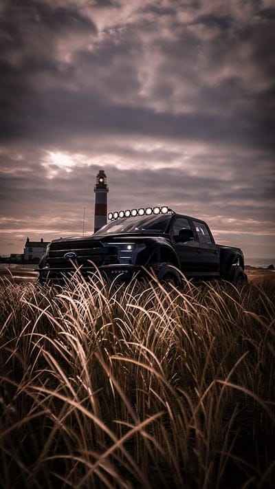 Ford raptor, car, carros, ford, forza, lighthouse, storm, suv, mobile wallpaper, android wallpaper, iPhone wallpaper, phone wallpaper