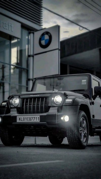 Mahindra Thar Car, White Headlight, black car, mobile wallpaper, android wallpaper, iPhone wallpaper, phone wallpaper