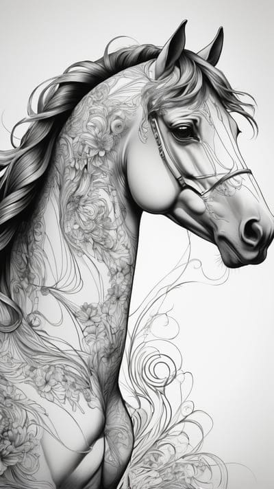 Tattoo,Tattoo Wallpaper,Wallpaper,AI Art,Ai Wallpaper,Desktop Wallpaper,Artwork,Black,White,Black and White,horse,Cool,Aesthetic