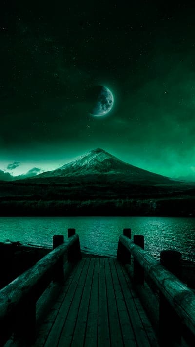 pier,mountain,lake,moon,starry sky,stars,night