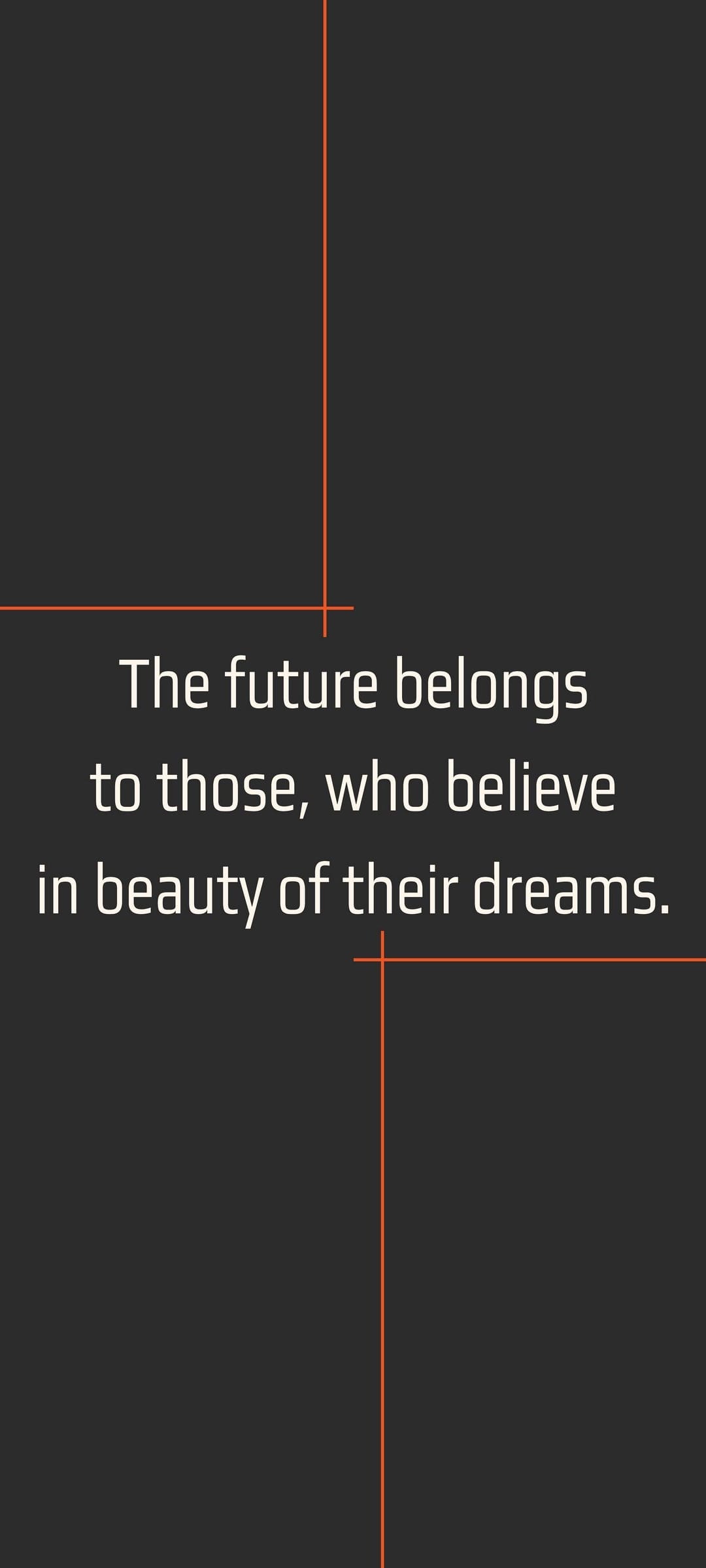 Motivational quote text about dreams and the future centered on a charcoal grey background with orange accents.