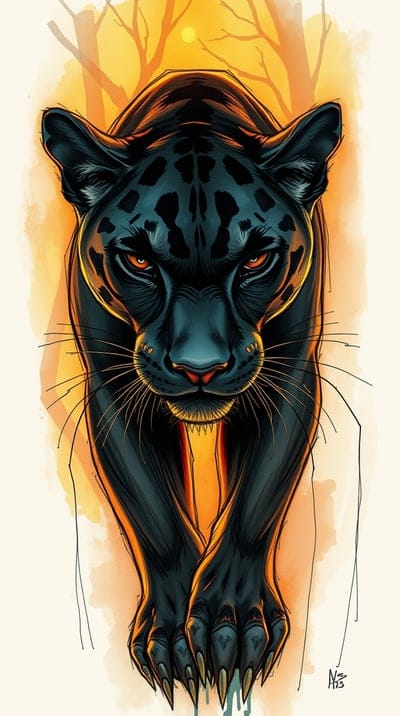 Panther,Sketch,Hand Drawn,Color Sketch,Hd Backgrounds,Hq Wallpapers,4k wallpapers,8k wallpapers,High Quality,Hand Made,Animal,Mighty,Majestic