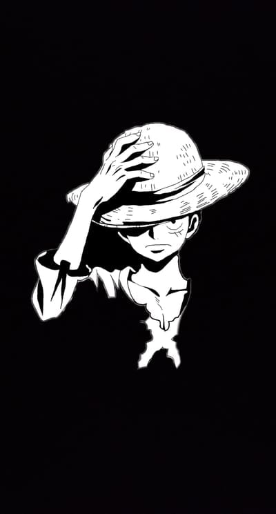luffy,one piece,anime,guy,hat,black and white,art