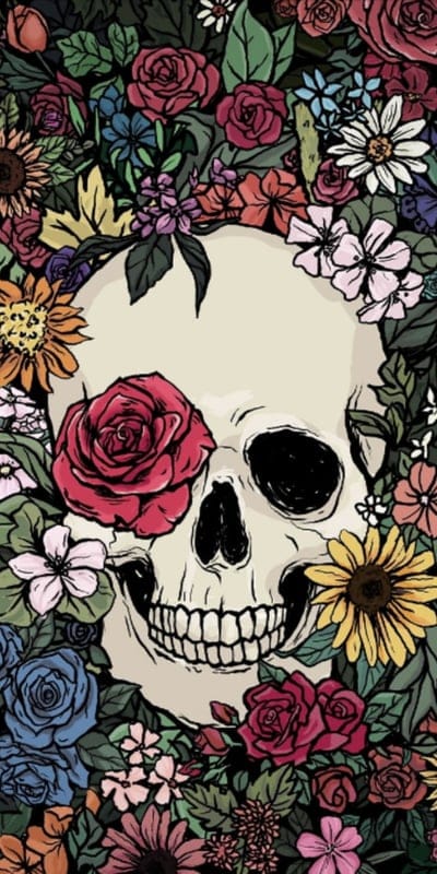 skull, flower, flower and skull, skull and flowers