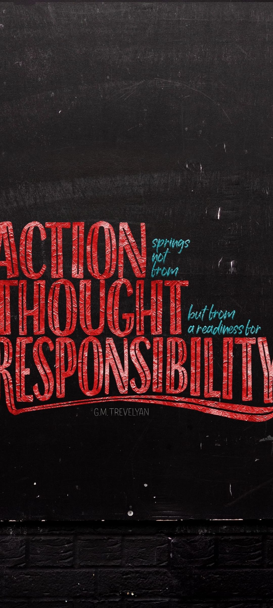 White serif lettering on a dark charcoal chalkboard surface presents a quote about duty and readiness.