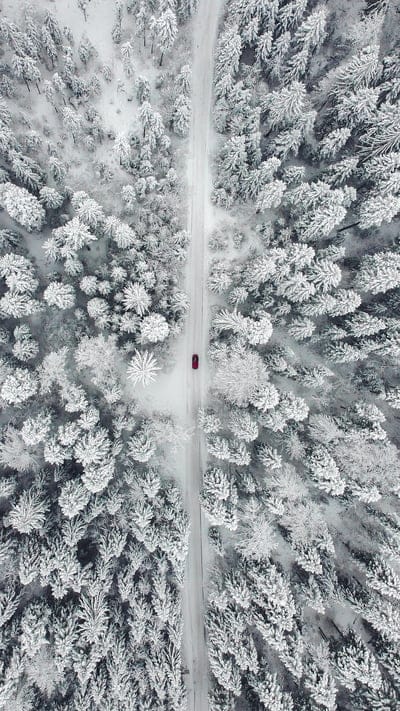 road, car, forest, snow, aerial view, mobile wallpaper, android wallpaper, iPhone wallpaper, phone wallpaper