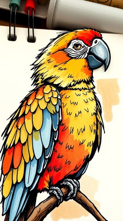 Parrot,Colorful,Sketch,Hand Drawn,Color Sketch,Hd Backgrounds,Hd Wallpapers,4k wallpapers,8k wallpapers,High Quality,Hand Made,Bird,Majestic