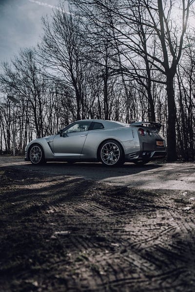 nissan gt-r, nissan, car, gray, trees, road, mobile wallpaper, android wallpaper, iPhone wallpaper, phone wallpaper