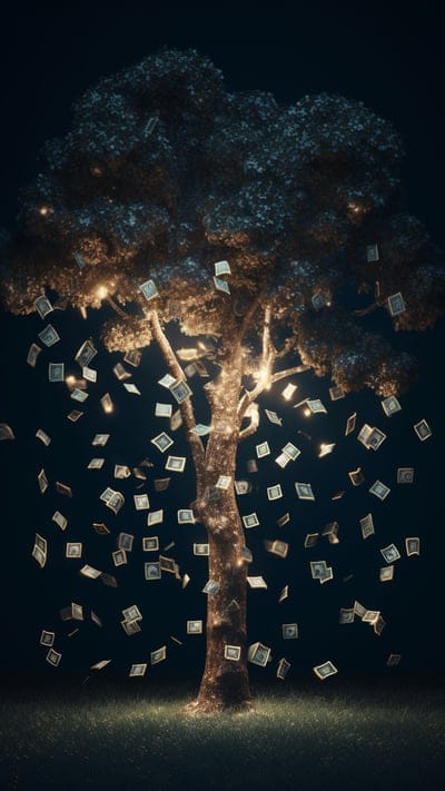 tree,light,glow,cards,art
