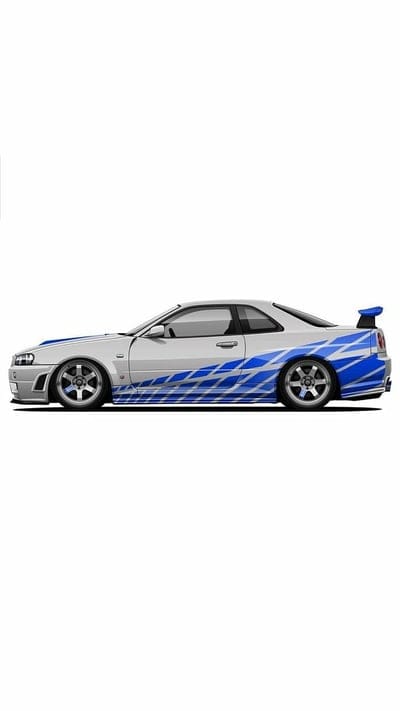 Nissan GT-R R34, blue, car, fast, skyline, white, mobile wallpaper, android wallpaper, iPhone wallpaper, phone wallpaper 