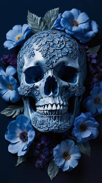Skull,Roses,Blue,Cool