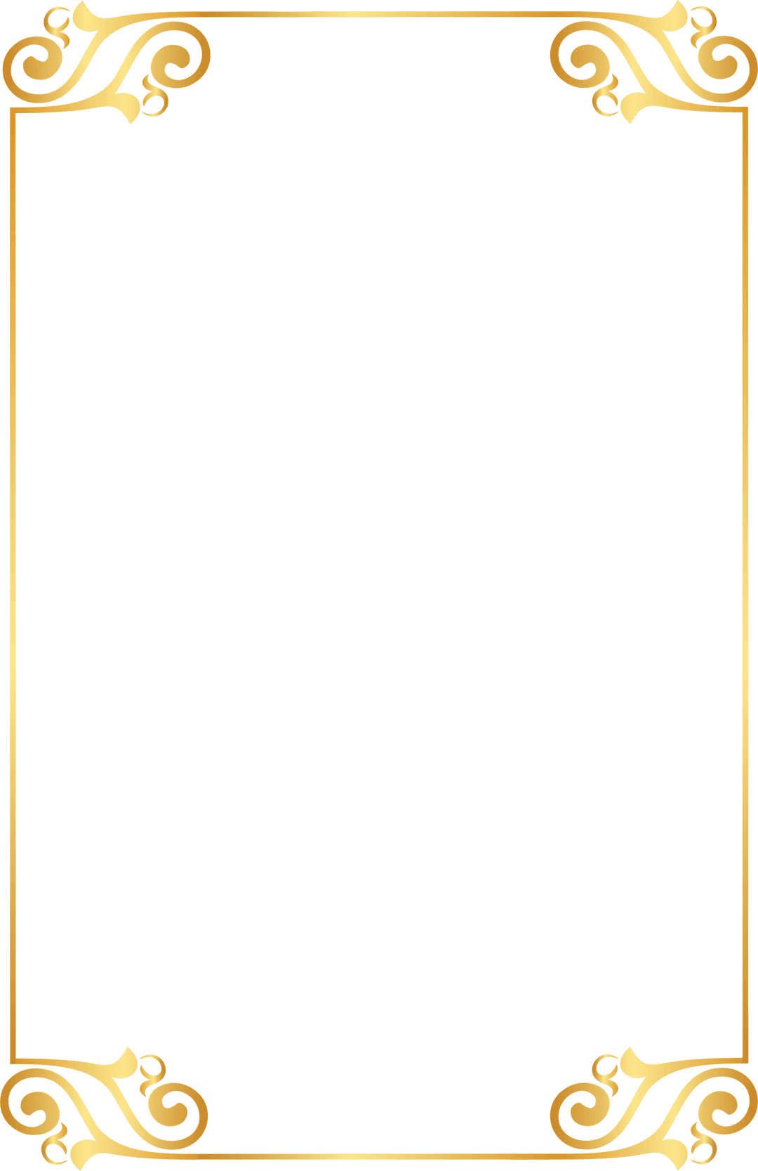 Gold filigree frame displays intricate metallic patterns on a rectangular border with a transparent background.