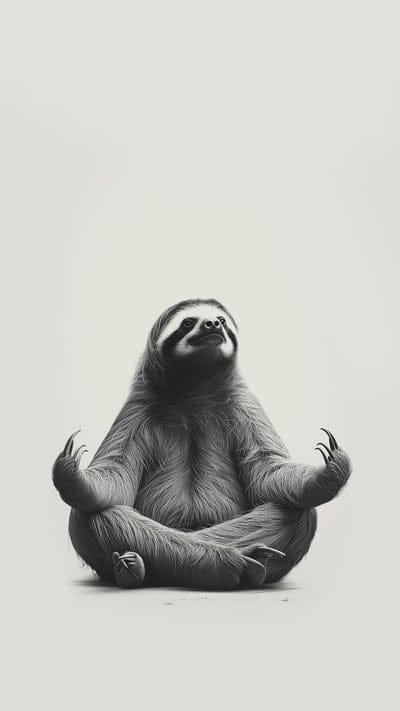 sloth,pose,yoga,calm,black and white