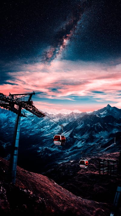 milky way,cable car,cabins,mountains