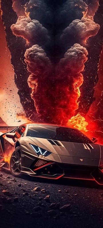 lamborghini,car,sports car,brown,smoke,fire,art