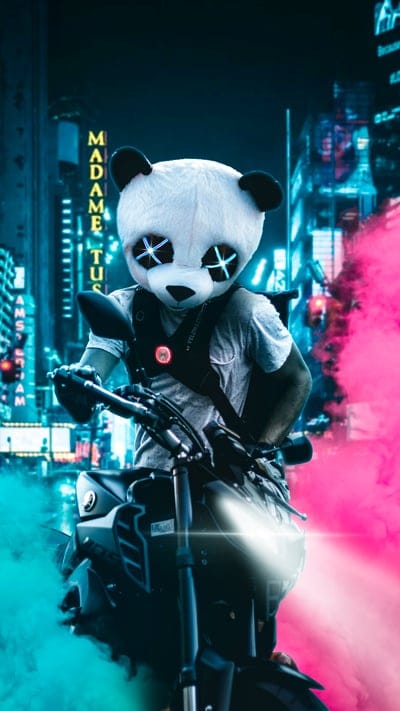 biker,panda,mask,bike,neon,smoke