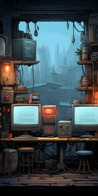 computers,processors,cyber,wires,window,art