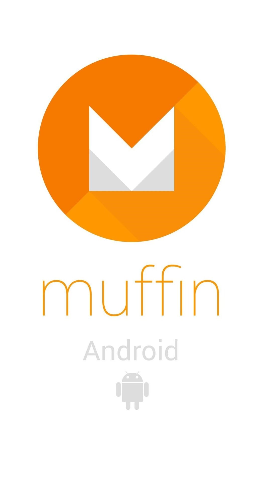Orange circular logo with white letter M above Android text and robot icon on a clean white background.
